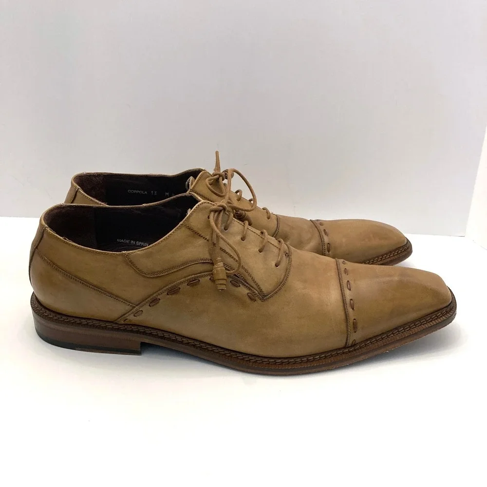 Mezlan Coppola Leather Oxford Shoes‎ Mens 13 Tan Brown Stitching Cap Toe